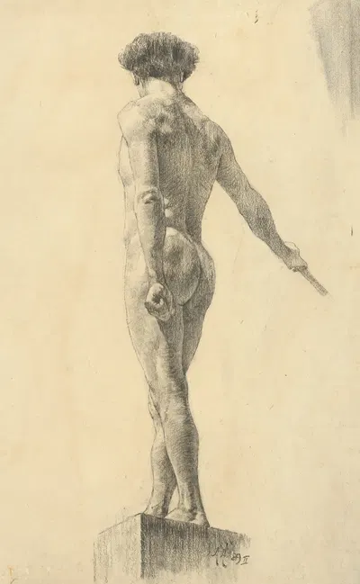 Štúdia aktu stojaceho muža by Ákos Aranyossy, 1889 — digital art print download