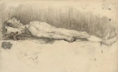 Štúdia ležiaceho mužského aktu by Ákos Aranyossy, 1888–1893 — digital art print download