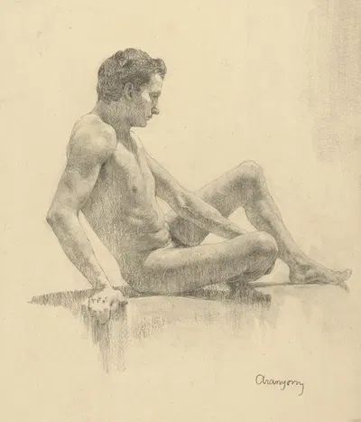 Štúdia muža sediaceho a opierajúceho sa o pravú ruku by Акаш Араниоши, 1888–1893 — digital art print download
