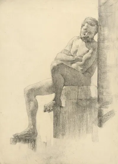 Štúdia sediaceho muža s prekríženými rukami by Ákos Aranyossy, 1890–1895 — digital art print download