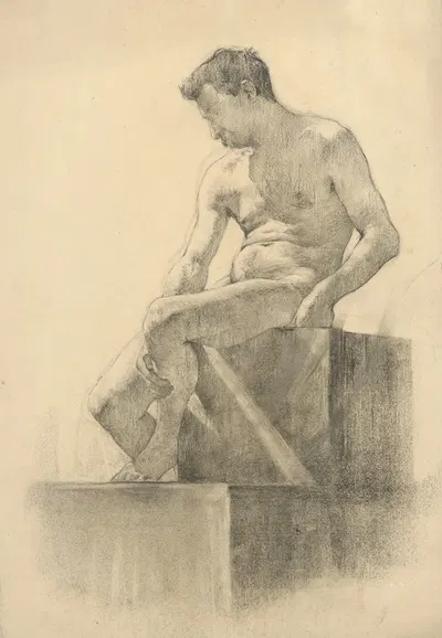 Štúdia sediaceho muža by Ákos Aranyossy, 1888–1893 — digital art print download