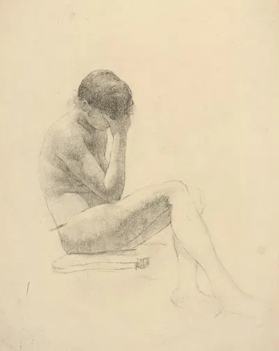 Štúdia sediaceho ženského aktu 2 by Ákos Aranyossy, 1888–1893 — digital art print download