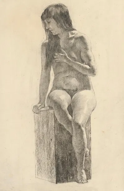 Štúdia sediaceho ženského aktu by Акаш Араниоши, 1888–1893 — digital art print download