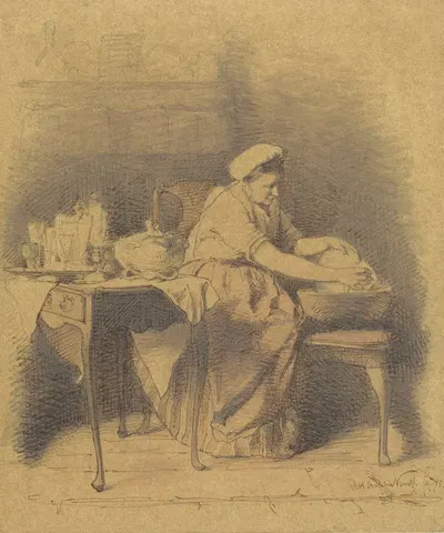 Zittende vrouw, vaatwerk wassend by Александр Хуго Баккер Корфф, 1875 — digital art print download