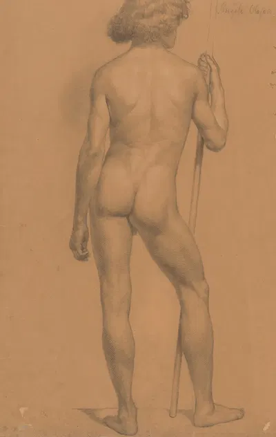 Štúdia stojaceho mužského aktu zo zadu by Alojz Rigele, 1898–1902 — digital art print download