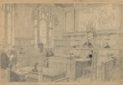Studie van de gehele compositie voor het (onvoltooide) schilderij van de Nederlandse rechtbank in London, juni 1942 by…
