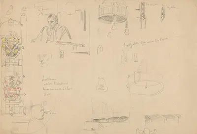 Studies van glas-in-lood en interieur voor het schilderij van de Nederlandse rechtbank in Londen, juni 1942 by Антон…
