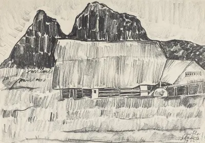 Alte Mühle mit Berg by Anton Emanuel Peschka, 1924 — digital art print download