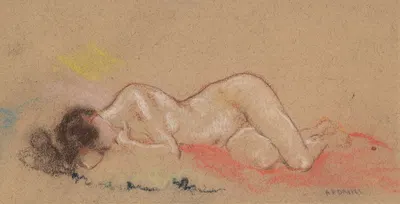 Reclining Female Nude with Hand under her Chin by Артур Боун Дэвис — digital art print download