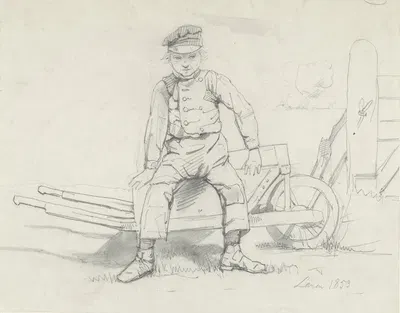 Boerenjongen zittend op een kruiwagen by Огюст Аллебе, 1853 — digital art print download