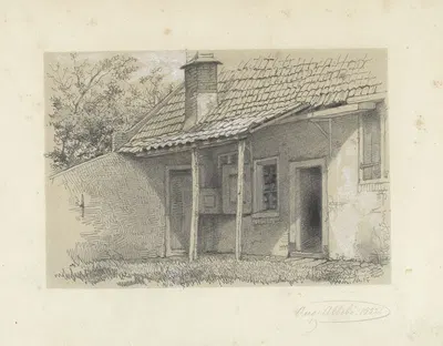 Huisje met afdak by Огюст Аллебе, 1852 — digital art print download