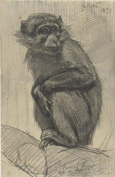Monkey on a Branch by Огюст Аллебе, 1879 — digital art print download