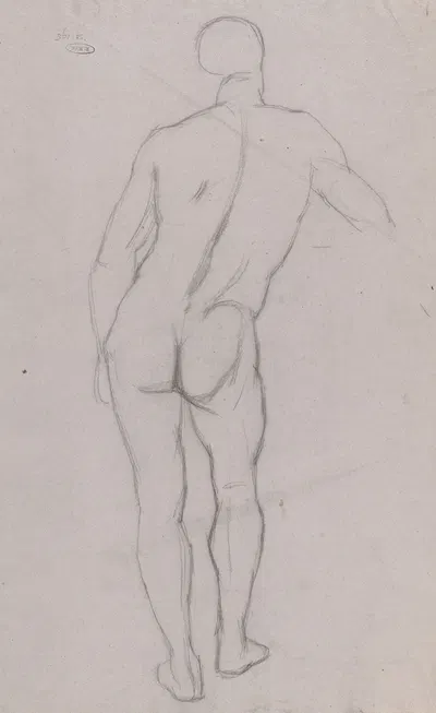 Schets van een mannelijk naakt, van achteren by Огюст Аллебе, 1848 - 1927 — digital art print download