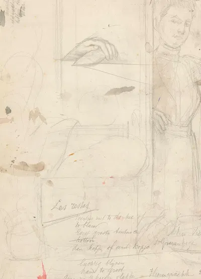 Schetsen en notities, onder andere van een dienstbode by Огюст Аллебе, 1848 - 1927 — digital art print download