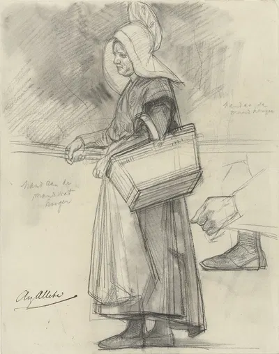 Studie van een staande boerin met een mand by Огюст Аллебе, 1848 - 1907 — digital art print download