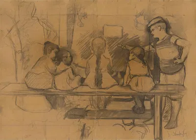 Bábkové divadlo – štúdia k obrazu by Dominik Skutecký, 1900 — digital art print download