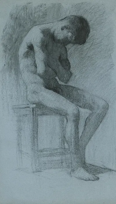 Sediaci mužský akt by Элемир Халяш-Градила, 1895–1900 — digital art print download