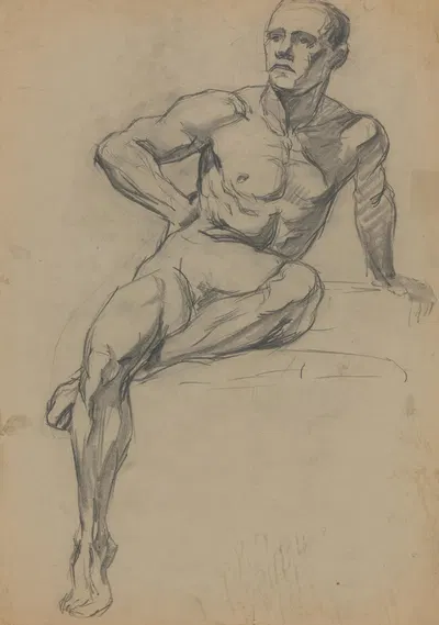 Štúdia sediaceho mužského aktu by Эмиль Алексай-Олекшак, 1908–1914 — digital art print download