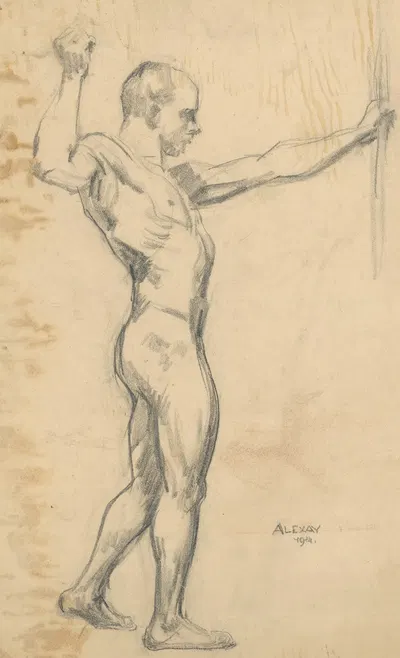 Štúdia stojaceho mužského aktu z profilu by Эмиль Алексай-Олекшак, 1914 — digital art print download