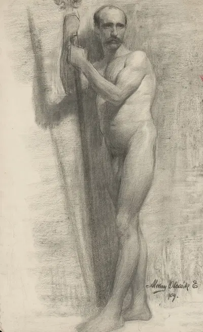 Study of a Man Leaning on a Stick by Эмиль Алексай-Олекшак, 1909 — digital art print download