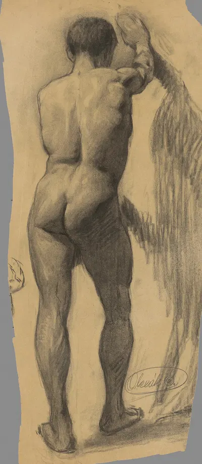 Study of a Man Leaning on a Wall by Эмиль Алексай-Олекшак, 1910–1920 — digital art print download