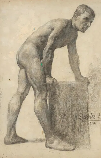 Study of Male Nude – From the Side by Эмиль Алексай-Олекшак, 1908 — digital art print download