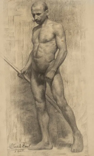 Study of Standing Man with a Stick in his Hand by Эмиль Алексай-Олекшак, 1910–1920 — digital art print download