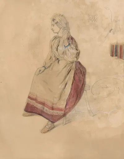 Seated Young Woman in a Folk Costume by Фридрих Карл фон Шейдлин, 1849 — digital art print download