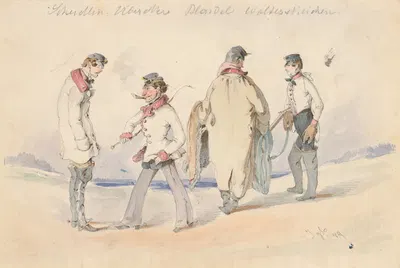 Study of Four Men in Military Uniforms by Фридрих Карл фон Шейдлин — digital art print download