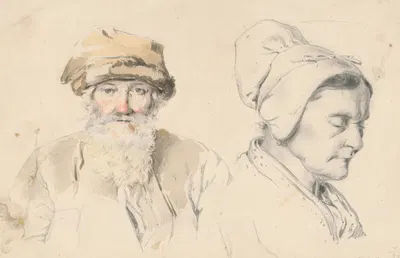 Study of Old Man and Woman by Фридрих Карл фон Шейдлин — digital art print download