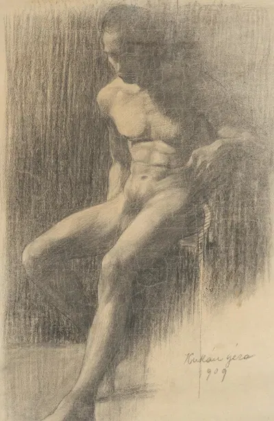 Štúdia sediaceho muža by Гейза Куккан, 1909 — digital art print download