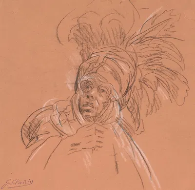 Theatrical Figure with Feathered Headdress by Жорж Жюль Виктор Клерен — digital art print download