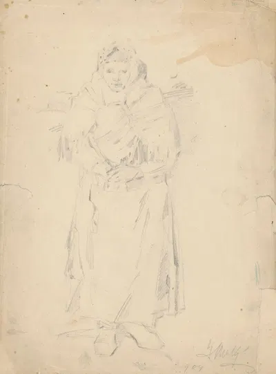 Old Woman with a Hamper (Study of a Woman Carrying Twigs) by Густав Мальи, 1904 — digital art print download