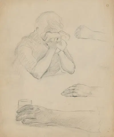 Sketch of Crying Woman and Detailed Hands Study by Густав Мальи, 1930-1939 — digital art print download