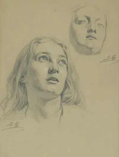 Study of female heads by Гюла Бенцур, 1870-1880 — digital art print download