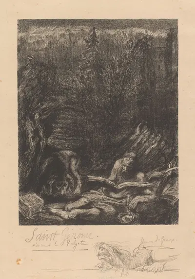 Пейзаж с львом и святым Иеронимом с книгой by Генри де Гру, 1877 - 1930 — digital art print download
