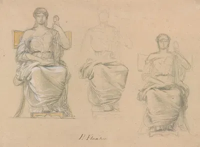 Three Studies of a Classical Figure by Жан-Ипполит Фландрен — digital art print download