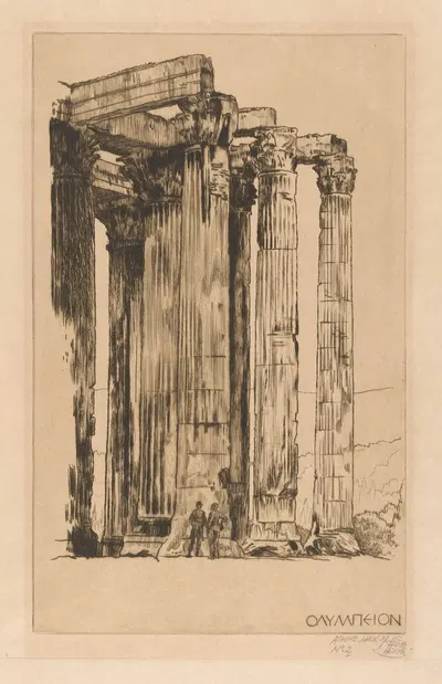 Olympieion met twee mannen voor een zuil by Хуйб Лунс, 1937 — digital art print download
