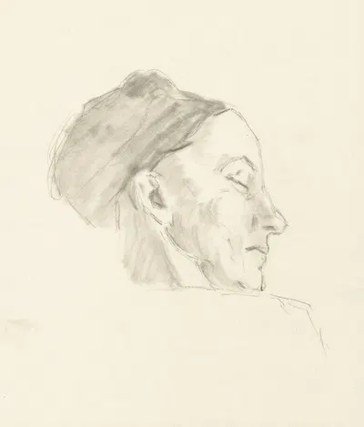 Kopstudie, in profiel naar rechts met gesloten ogen by Jan Veth, 1874 - 1925 — digital art print download