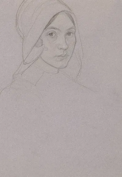 Portret van een meisje met kap by Jan Veth, 1874 - 1925 — digital art print download