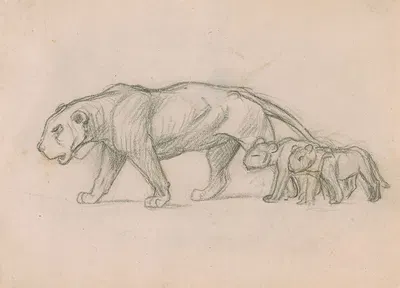 Lioness and her Cubs by Жан-Леон Жерома, 1899 — digital art print download