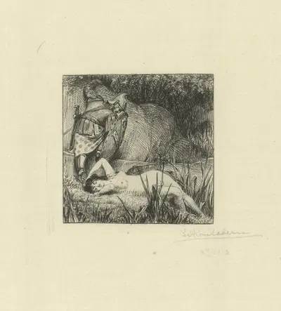 Naakte vrouw en een geharnaste ridder by Лоуренс Альма-Тадема, 1875 — digital art print download