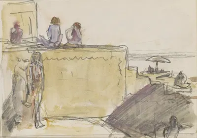 Indiërs op een trap aan de Ganges by Мариус Бауэр, 1924 - 1925 — digital art print download