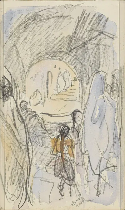 Straat met figuren bij een rondboog in Biskra by Мариус Бауэр, 1922 — digital art print download