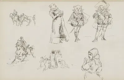Studieblad, onder andere met karikaturen by Мариус Бауэр, 1880 — digital art print download