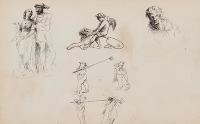 Studieblad, onder andere met karikaturen by Мариус Бауэр, 1880 — digital art print download