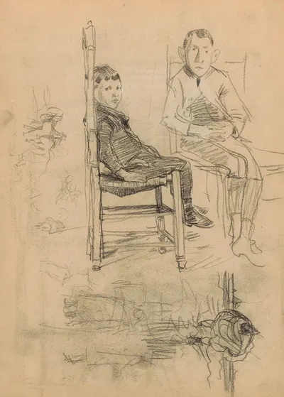 Studieblad, onder andere met twee zittende jongens by Мариус Бауэр, 1887 — digital art print download