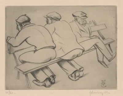 Drie mannen op een bank by Мамми Шварц, 1886 - 1931 — digital art print download