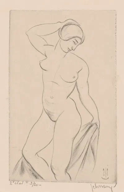 Naakte vrouw met hand op het hoofd by Mommie Schwarz, 1886 - 1931 — digital art print download