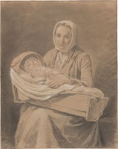 Young Mother Seated, Holding her Baby in a Portable Crib on her Knees by Nicolas Bernard Lépicié — digital art print download